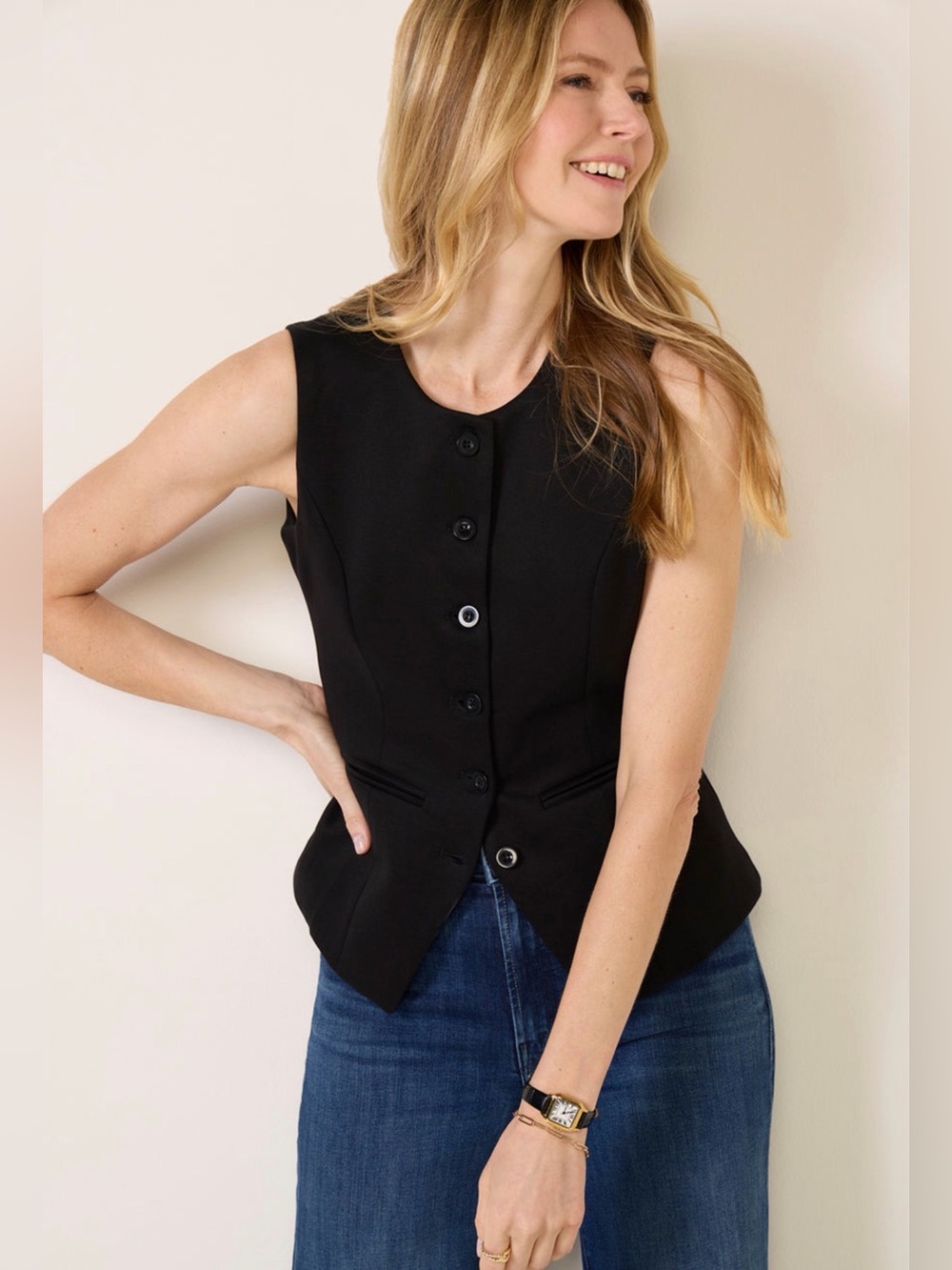 Evereve Kaylie Long Ponte Vest Black Size Large